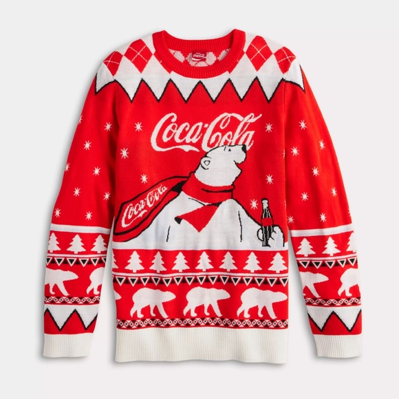 COCA COLAR Mens Holiday Winter Polar Bear Graphic Intarsia Crewneck Sweater - Picture 2 of 2